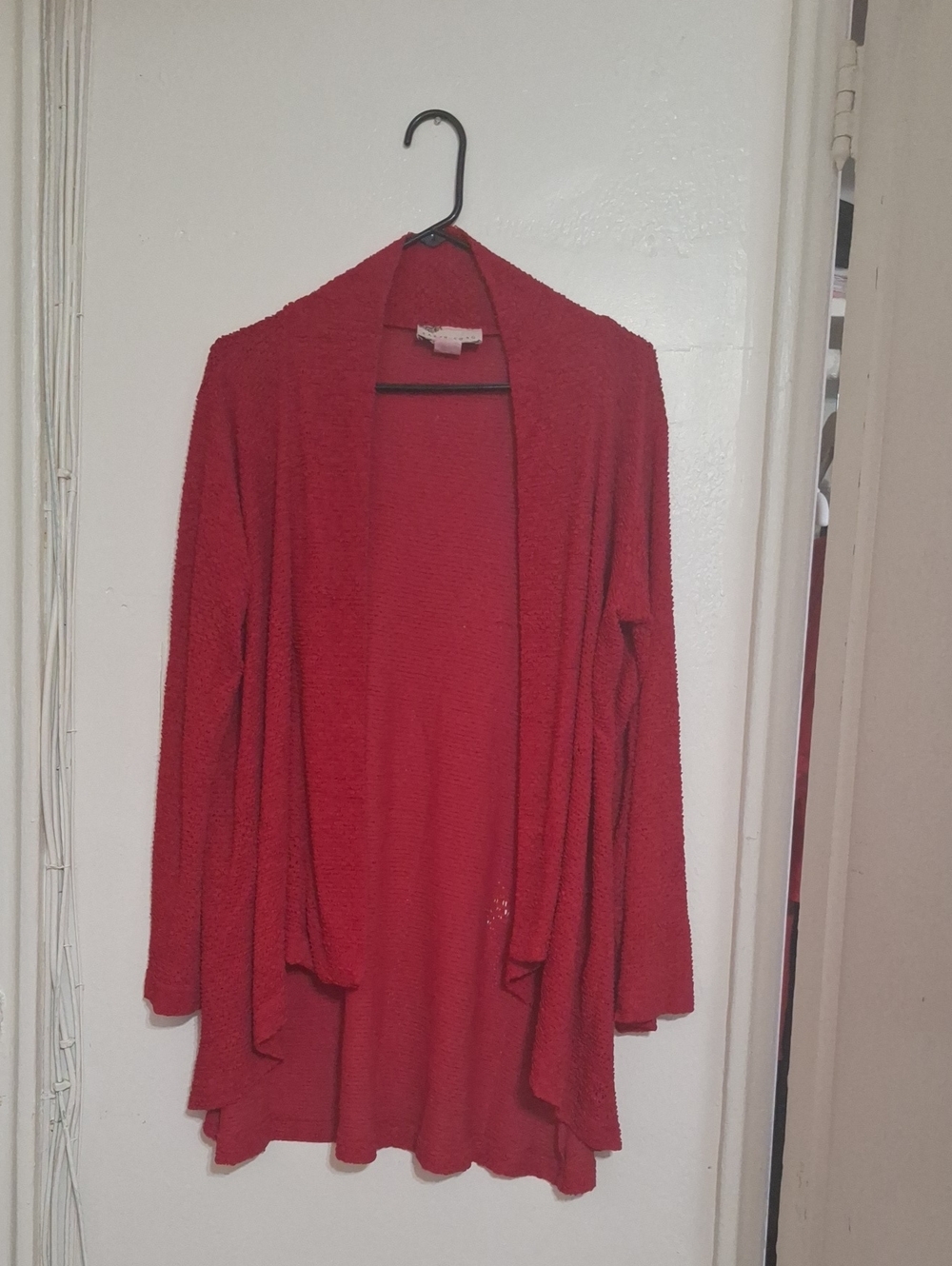 Open-Front Red Draped Cardigan Sweater for Women